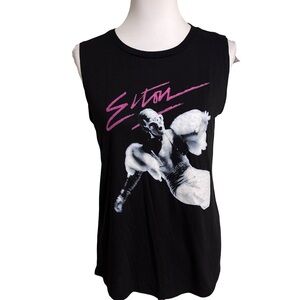 Elton John Floating Black and Pink Graphic Muscle Tee